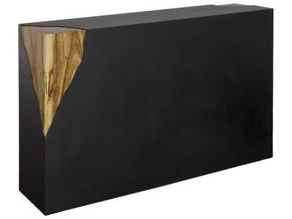 Cornered Rectangular Metal and Chamcha Wood Console Table in Natural Black Brown