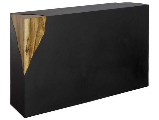 Cornered Rectangular Metal and Chamcha Wood Console Table in Natural Black Brown