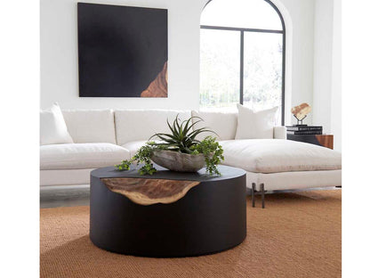 Flow Cornered Round Metal Coffee Table in Natural Black Brown