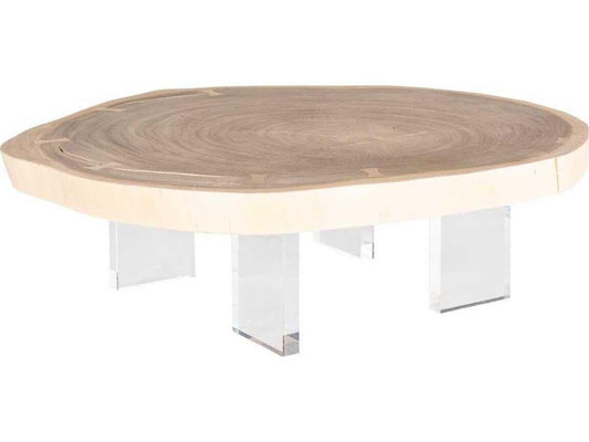 Flow Floating Wood Bleached Off White Clear Coffee Table