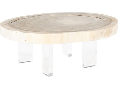 Floating Chamcha Wood Coffee Table with Acrylic Legs Bleached Finish