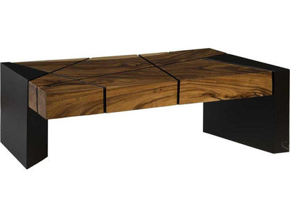 Flow Rectangular Wood Coffee Table in Natural Black