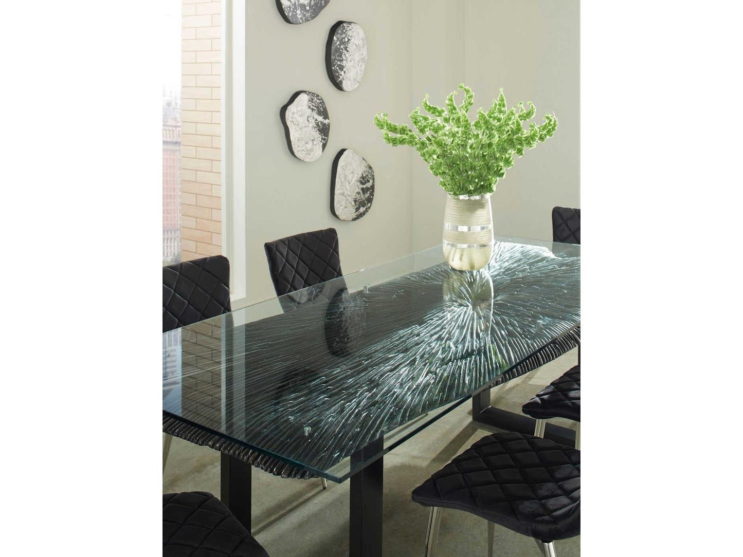 Chainsaw Rectangular Glass Dining Table with Burnt Black Base