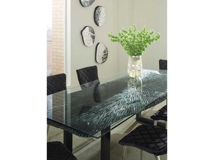 Chainsaw Rectangular Glass Dining Table with Burnt Black Base
