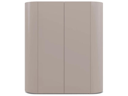 Dedalo Bar Sideboard 55 Inch Beige Ecru Matt Lacquer with Bronzo Glass Top