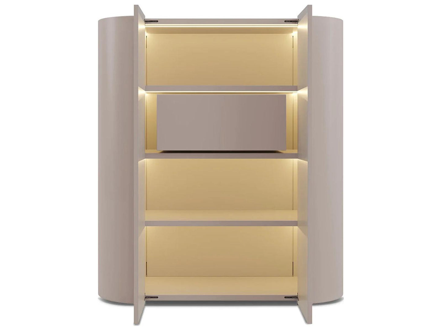 Dedalo Bar Sideboard 55 Inch Beige Ecru Matt Lacquer with Bronzo Glass Top