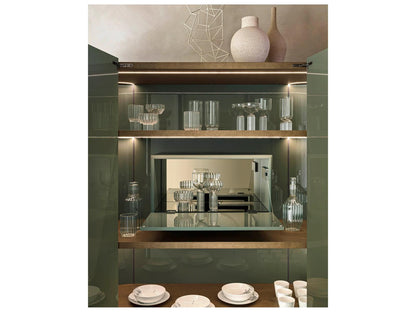Dedalo Bar Sideboard 55 Inch Beige Ecru Matt Lacquer with Bronzo Glass Top