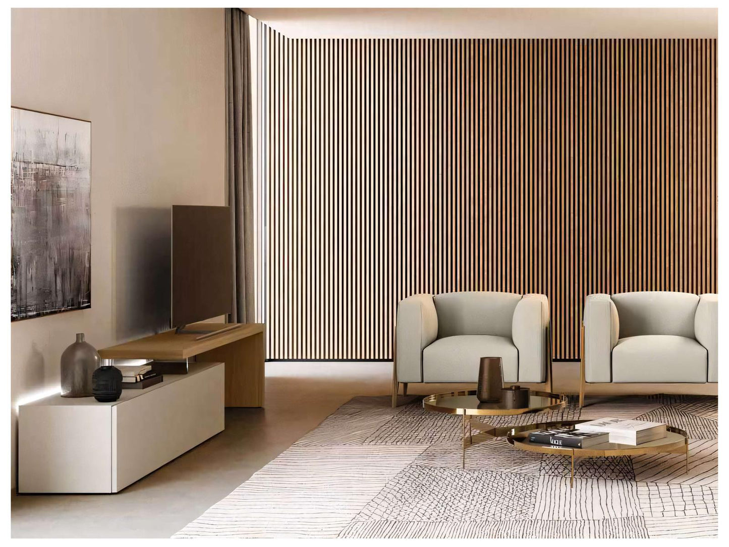 Domoino 111-Inch Walnut Wood White Media Console