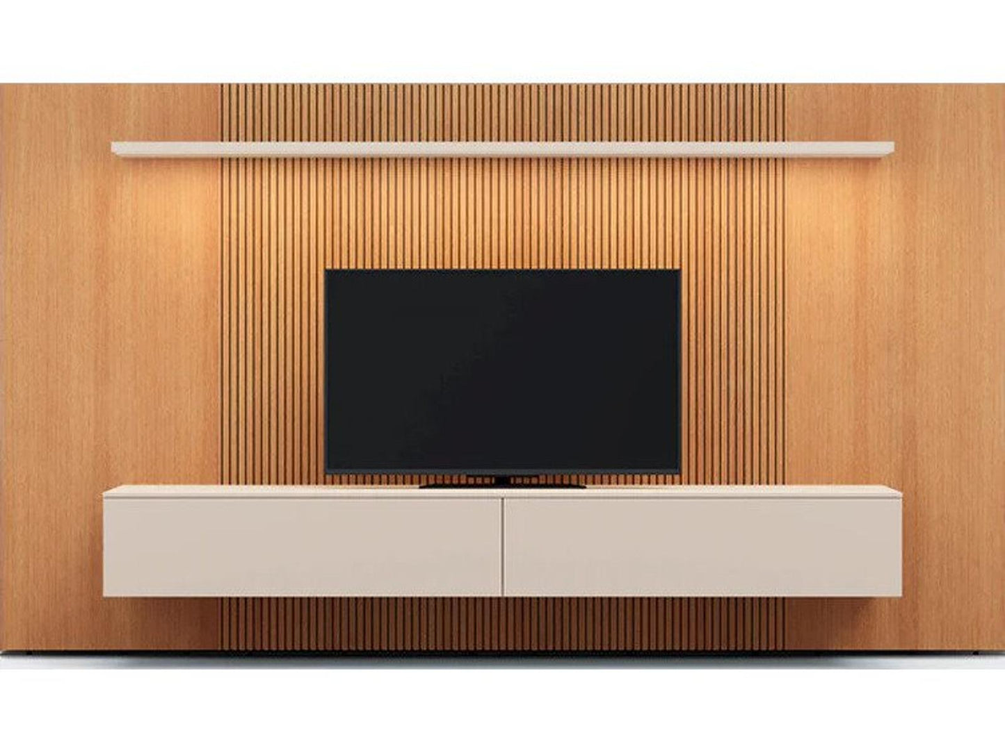 Spazio Wall Unit Comp. 126 Inch Natural Ash and Beige Seta Matt Lacquer