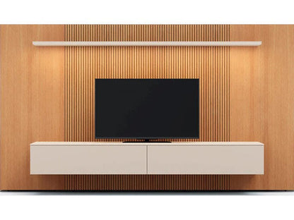Spazio Wall Unit Comp. 126 Inch Natural Ash and Beige Seta Matt Lacquer