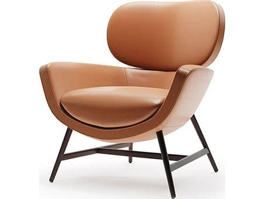 Laurie Upholstered Armchair in Brown Doge Leather with Burnt Oak Legs