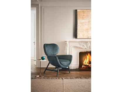 Laurie Upholstered Armchair in Dark Grey Nabuk Leather with Dark Grey Ash Base