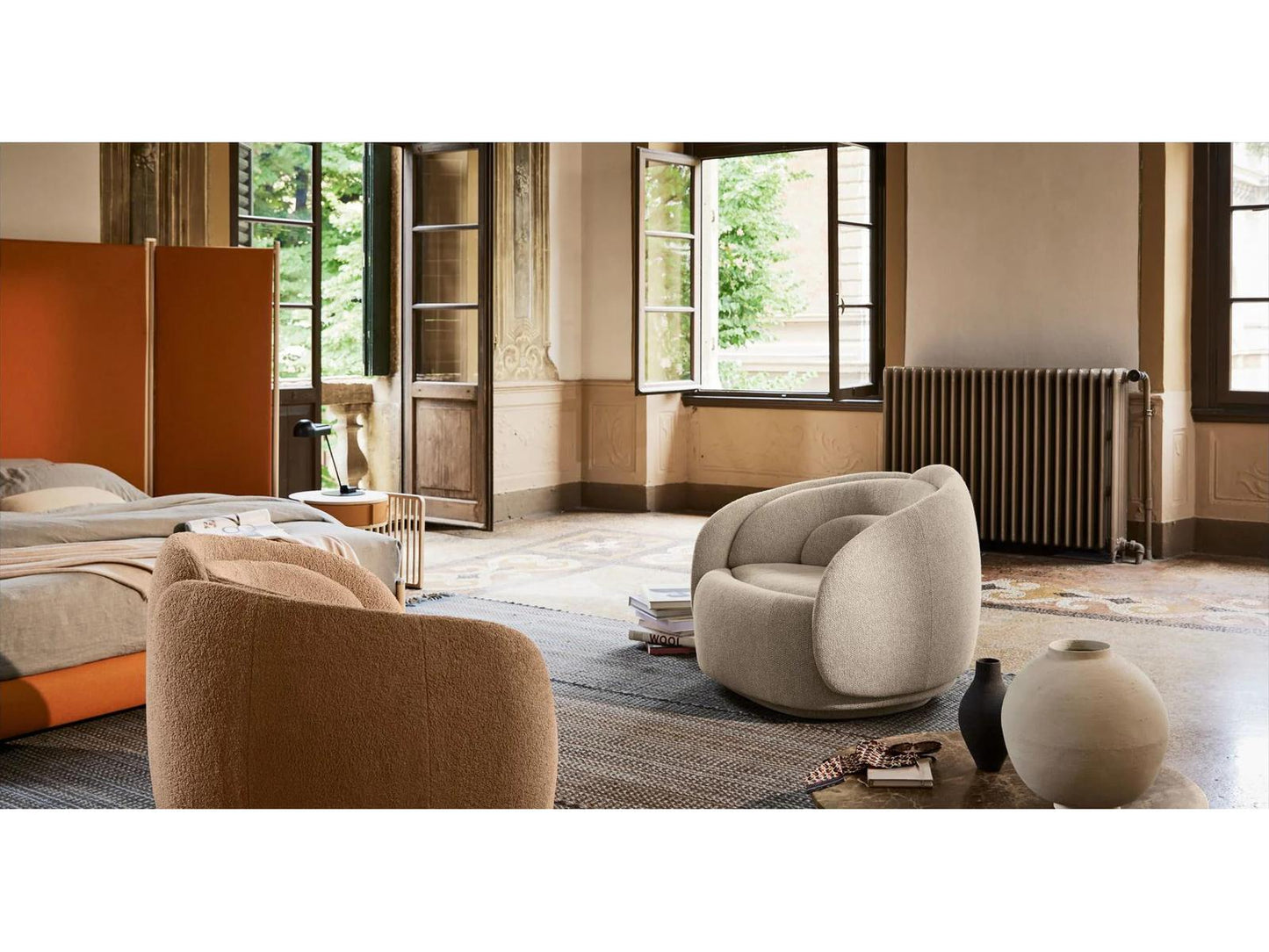 Peonia Swivel Armchair in Beige Zea Fabric