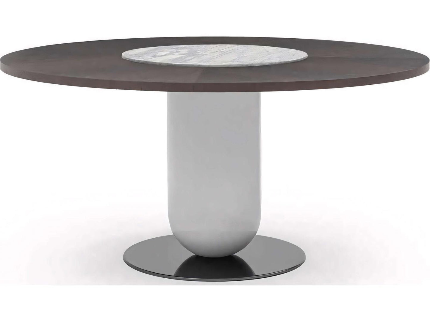 Ettore Round 63 Inch Dining Table with Burnt Oak Wood Top and Marble Lazy Susan