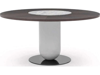 Ettore Round 63 Inch Dining Table with Burnt Oak Wood Top and Marble Lazy Susan