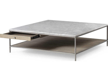 Paxton Square Coffee Table with Marble Top and Silver Oak