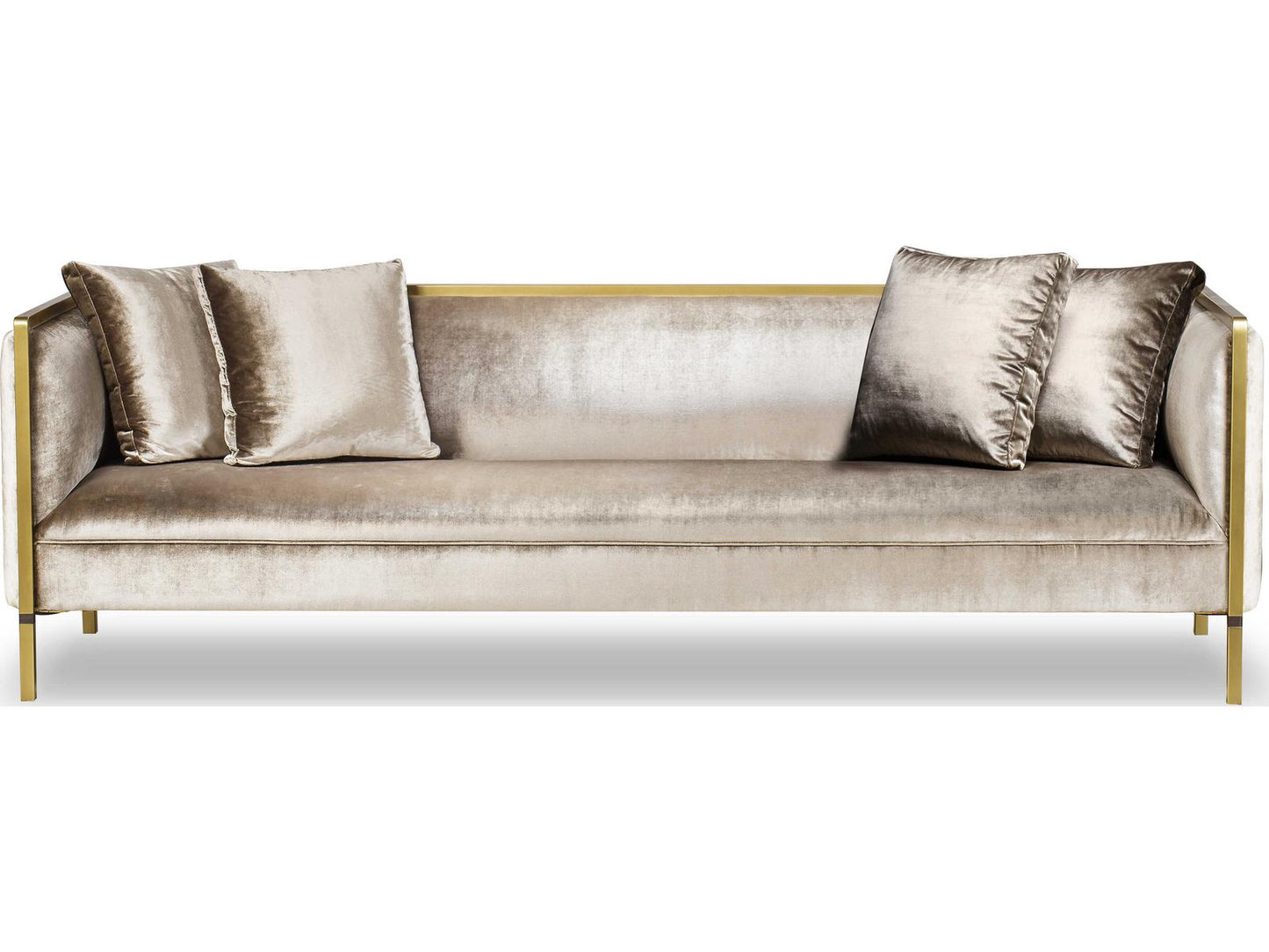 Jeeves 3-Seat Moki Fabric Sofa in Brown with Brass Details
