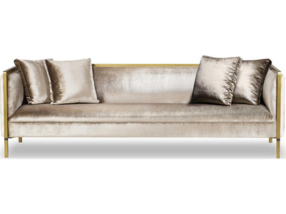 Jeeves 3-Seat Moki Fabric Sofa in Brown with Brass Details