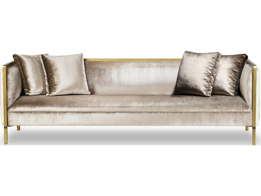 Jeeves 3-Seat Moki Fabric Sofa in Brown with Brass Details
