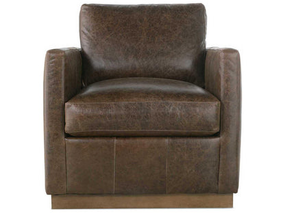 Allie Swivel Brown Leather Accent Chair with Track Arms