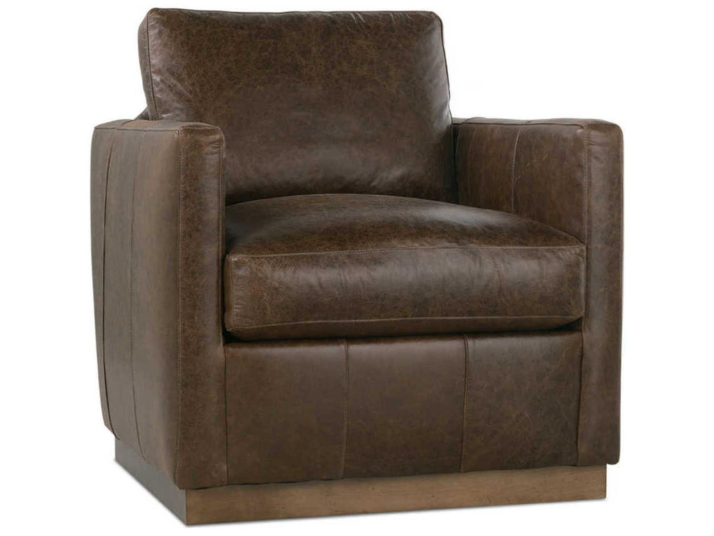 Allie Swivel Brown Leather Accent Chair with Track Arms