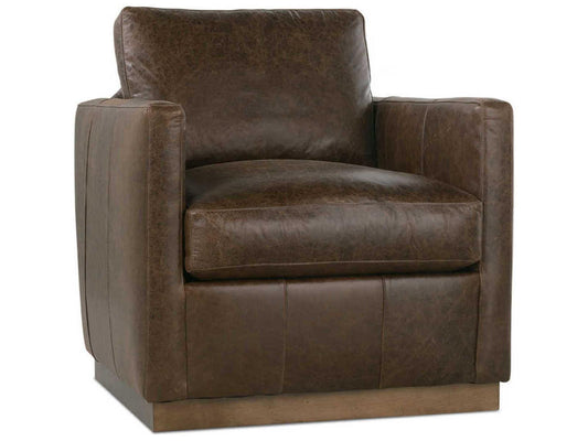 Allie Swivel Brown Leather Accent Chair with Track Arms