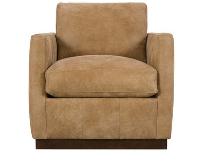 Allie Swivel Brown Leather Accent Chair with Track Arms