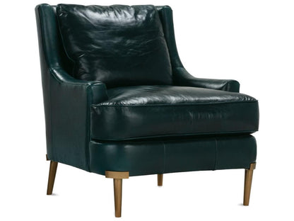 Lyra Green Leather Accent Chair with Aged Brass Metal Legs