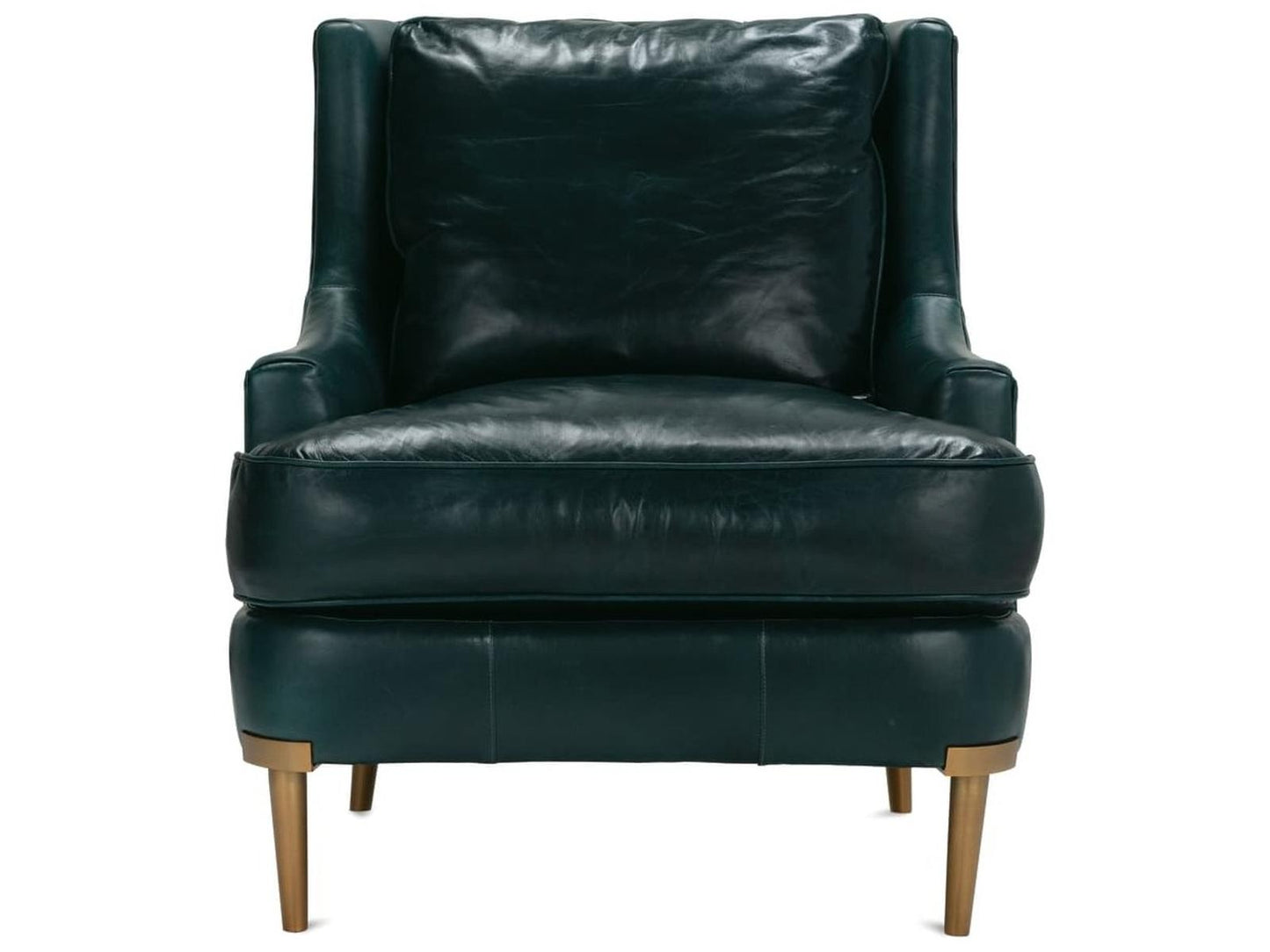 Lyra Green Leather Accent Chair with Aged Brass Metal Legs