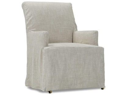 Finch Beige Upholstered Arm Dining Chair with Slipcover and Casters