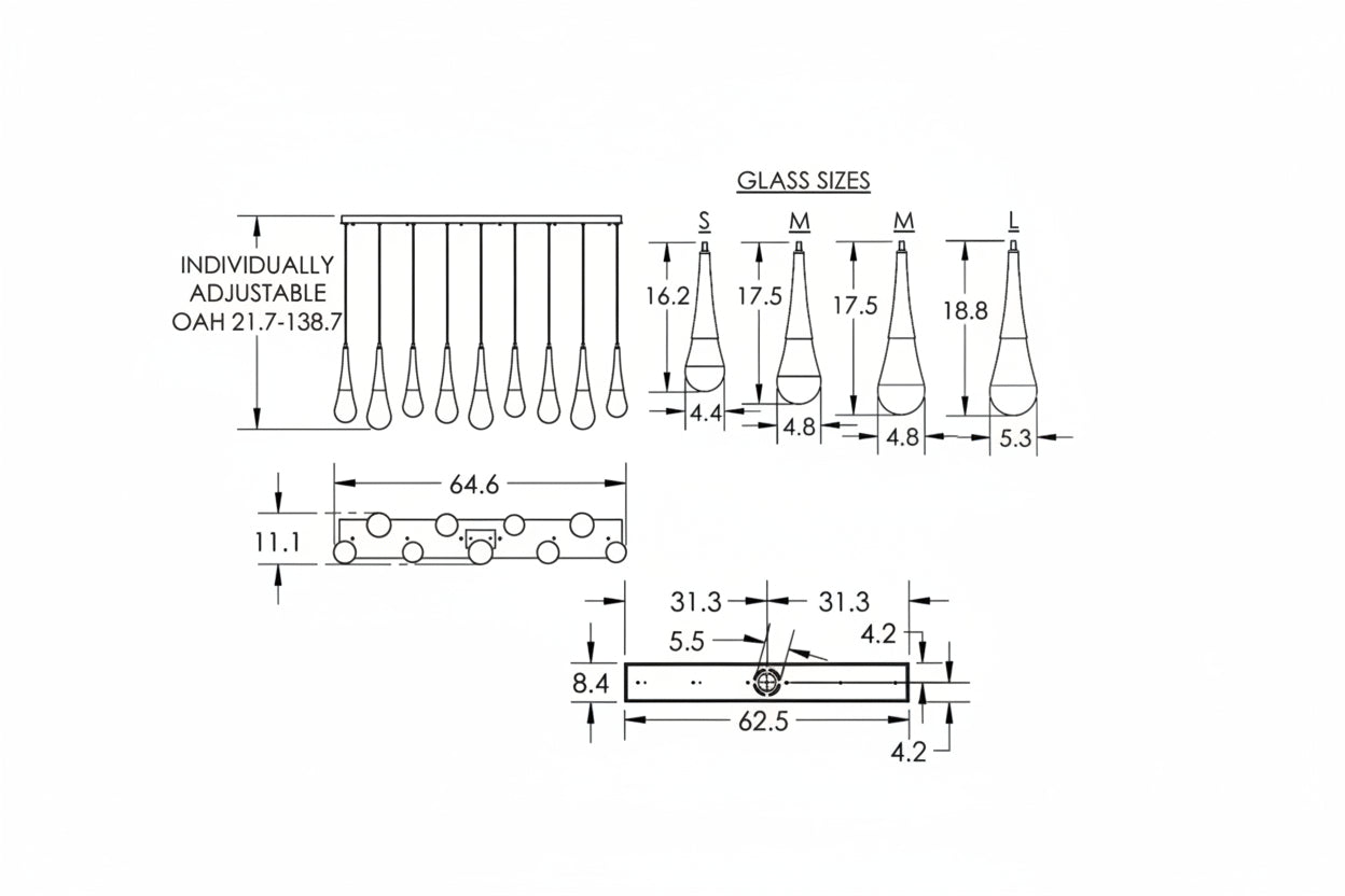 Raindrop Glass Linear Chandelier