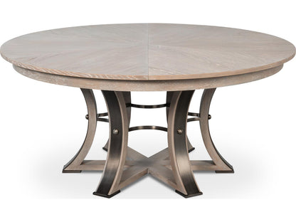 Jupe Round Extendable Dining Table in Moonskin Oak and Iron