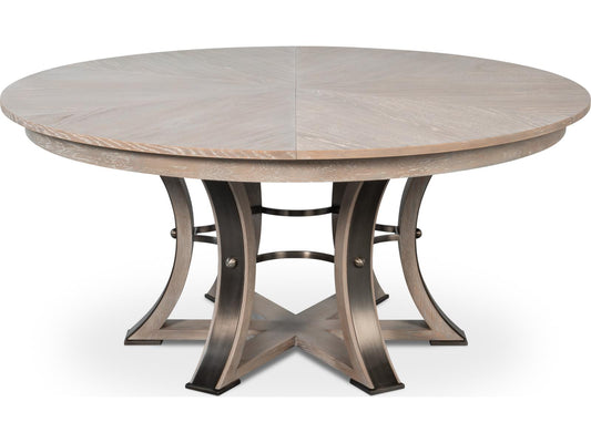 Jupe Round Extendable Dining Table in Moonskin Oak and Iron