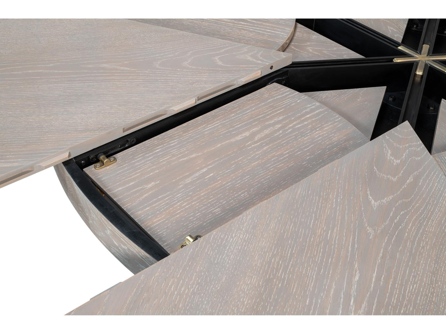 Jupe Round Extendable Dining Table in Moonskin Oak and Iron