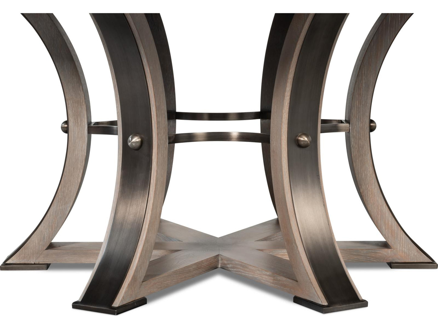 Jupe Round Extendable Dining Table in Moonskin Oak and Iron