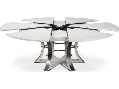 Tower Jupe Round Extendable Dining Table in Working White Oak