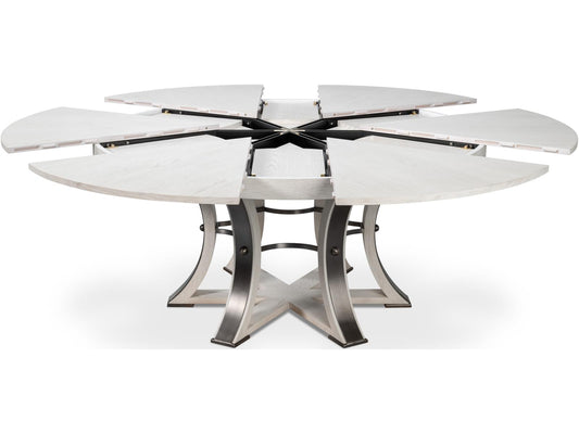 Tower Jupe Round Extendable Dining Table in Working White Oak