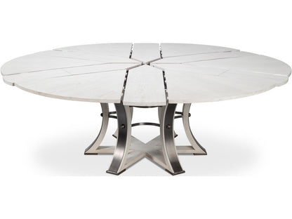 Tower Jupe Round Extendable Dining Table in Working White Oak