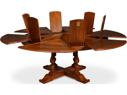 Jupe Large Round Dining Table in Old World Walnut Finish