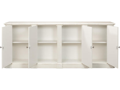 Crested Solid Pine Wall Cabinet with White Finish and Decorative Emblems