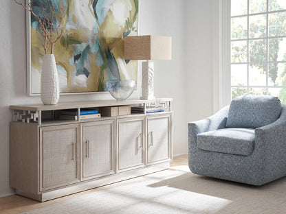 Barrington Oakbrook 76-Inch Media Console Oak Wood Misty White Silver Leaf