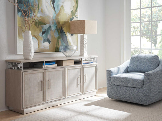 Barrington Oakbrook 76-Inch Media Console Oak Wood Misty White Silver Leaf
