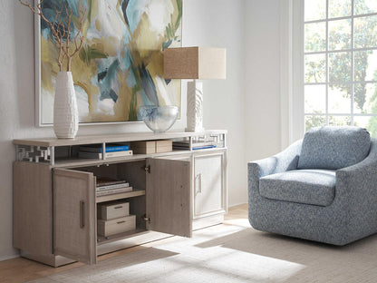 Barrington Oakbrook 76-Inch Media Console Oak Wood Misty White Silver Leaf