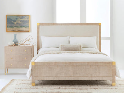 Palmetto 3-Drawer Nightstand with Beige Rattan and Brass Accents