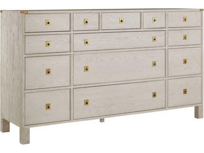 Windward 14-Drawer Dresser in White Oak with Antique Brass Hardware