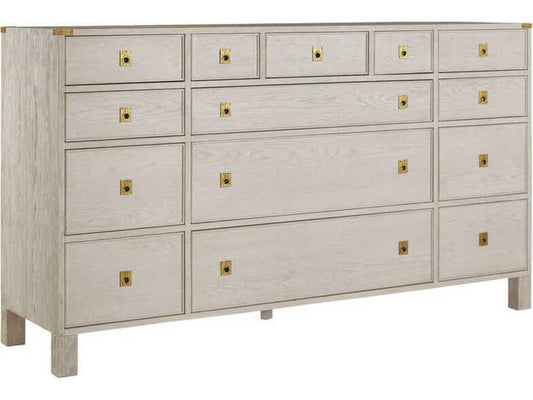 Windward 14-Drawer Dresser in White Oak with Antique Brass Hardware