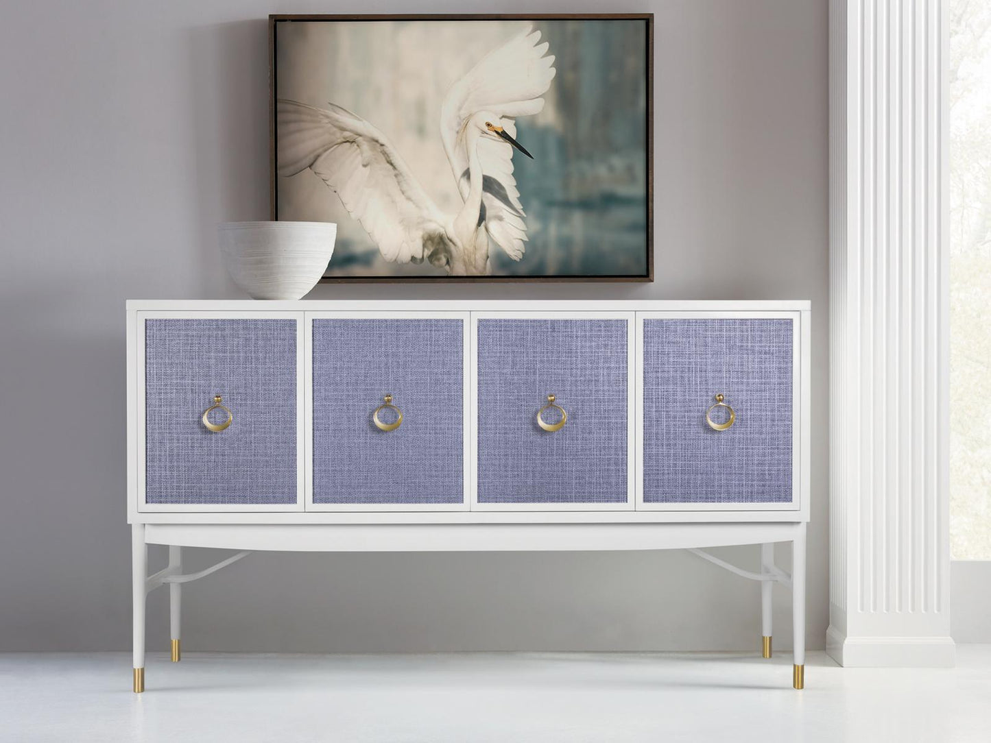 Costa 75 Inch Four Door Sideboard White Painted Wood Denim Finish