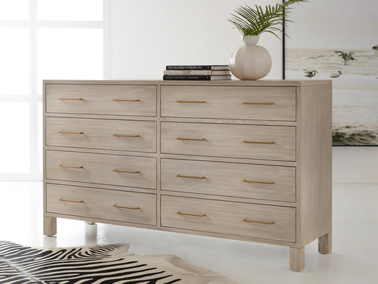 Maui 8-Drawer Ash Veneer Dresser with Brass and Stainless Steel Hardware