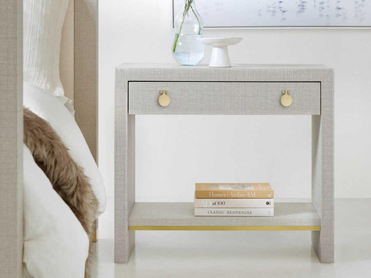 Kona 1-Drawer Gray Oak Wood Nightstand with Polished Brass Hardware