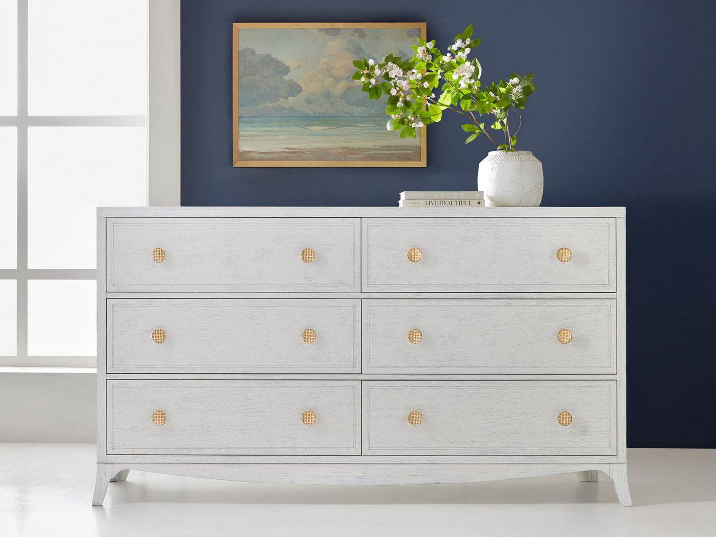 Hampton 6-Drawer Solid Wood Dresser in Rich Walnut Stain